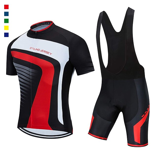 21Grams Men's Short Sleeve Cycling Jersey with Bib Shorts Mountain Bike MTB Road Bike Cycling Green Sky Blue Red Bike Spandex Polyester Clothing Suit 3D Pad Breathable Quick Dry Moisture Wicking Back