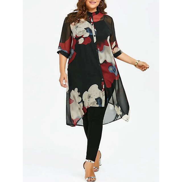  Women's Plus Size Floral A Line Dress Print Round Neck Half Sleeve Basic Casual Spring Summer Daily Weekend Knee Length Dress Dress