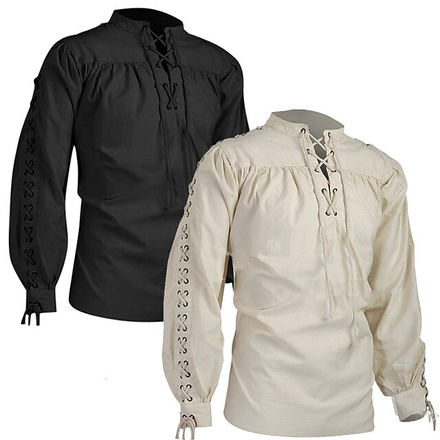  Warrior Punk & Gothic Medieval Renaissance 17th Century Blouse / Shirt Men's Costume Light White / White / Black Vintage Cosplay Long Sleeve Party