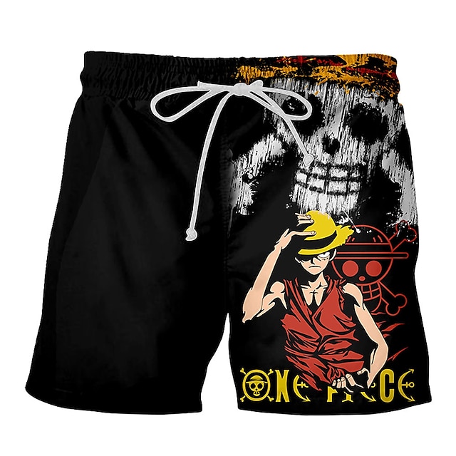  One Piece Monkey D. Luffy Portgas D. Ace Beach Shorts Board Shorts Back To School Anime Harajuku Graphic Kawaii For Couple's Men's Women's Adults' Back To School Hot Stamping