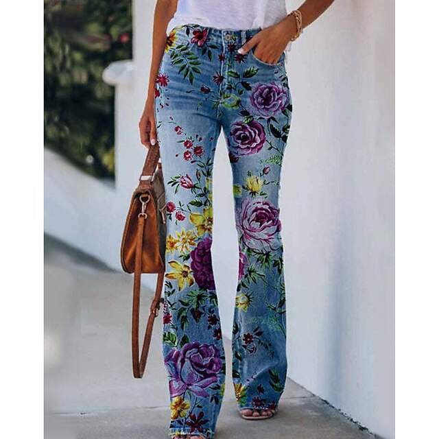  Women's Floral Grey Casual Flared Bootcut Pants
