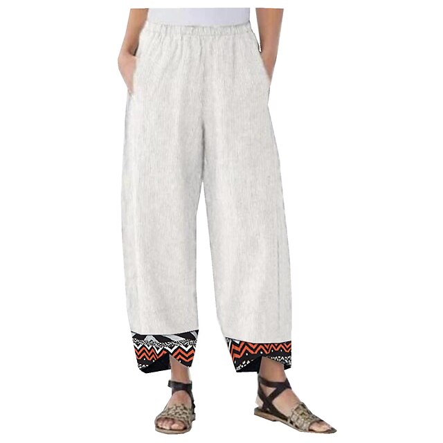  Women's Fashion Side Pockets Print Chinos Ankle-Length Pants Inelastic Casual Weekend Lines / Waves Mid Waist Comfort Loose Green White Black Gray Wine S M L XL XXL