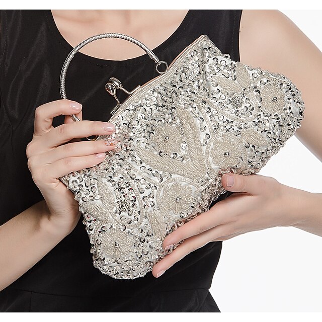  Women's Clutch Bags Polyester for Evening Bridal Wedding Party with Beading Vintage Fashion in Silver Black Champagne