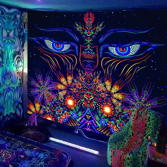  tapeçaria de parede de luz uv preta pendurada cartaz de pano fluorescente decoração de casa fundo arte de pano casa quarto decoração da sala de estar