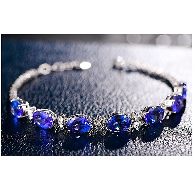  Women's Cubic Zirconia Blue Fancy Bracelet Fashion Number Copper Bracelet Jewelry Blue For Party Evening Gift Daily Date / Silver Plated / Imitation Diamond