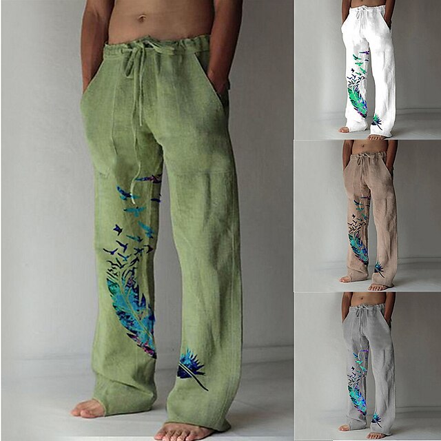  Men's Yoga Pants Pants Bottoms Drawstring Pocket Quick Dry White Green Gray Yoga Pilates Dance Linen Sports Activewear Loose Micro-elastic / Athletic / Casual / Athleisure