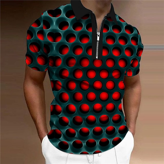  Homens Camiseta Polo Camisa de golfe 3D impressão Aberto para a Lateral Vermelho Azul Roxo Laranja Verde Impressão 3D Ao ar livre Rua Manga Curta Zíper Imprimir Roupa Moda Designer Casual Respirável