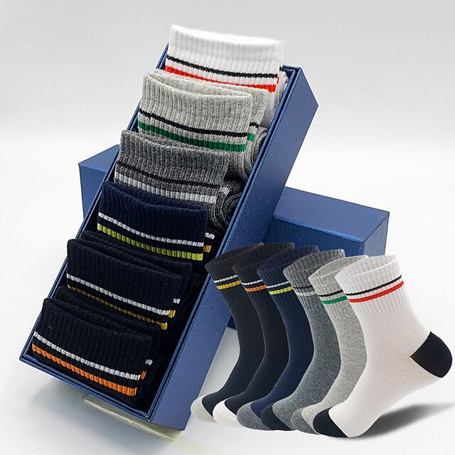  6 paires Homme Mi-chaussettes Entreprise Casual Bureau du quotidien Rayure