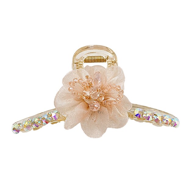  1pc Women's Girls' Hair Clip Hair Claws For Classic Flower Fabric Plastic rice white Pink Cyan