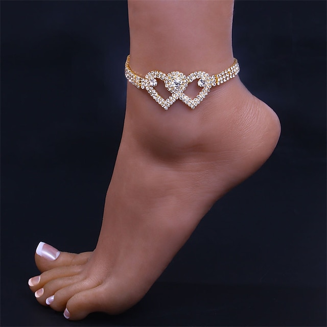  Pulseiras de tornozeleira de coração com strass feminino presentes de festa casamento/ouro/prata/primavera/verão