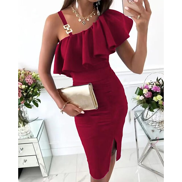  Women's Knee Length Dress Bodycon Black Blue Purple Wine Sleeveless Patchwork Cold Shoulder Pure Color Cold Shoulder Fall Winter Casual 2022 S M L XL XXL / Summer
