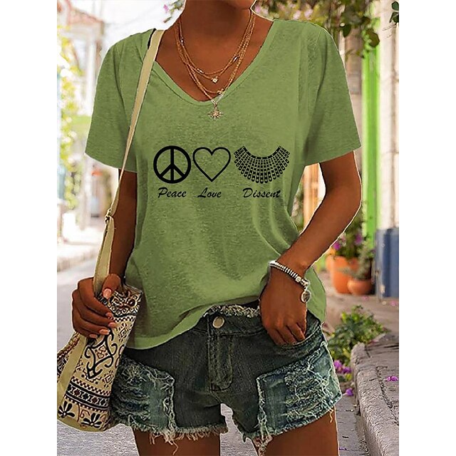  Women's T shirt Tee Graphic Patterned Vote Ruthless Pro Roe 1973 Casual Daily Short Sleeve T shirt Tee V Neck Patchwork Basic Essential Green White Gray S