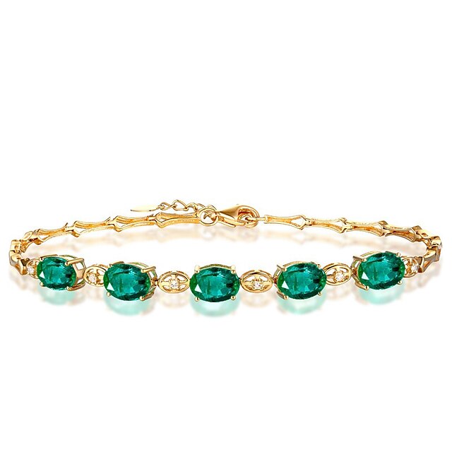  Women's Cubic Zirconia Green Emerald Cut Bracelet Fashion Lucky 18K Gold Plated Bracelet Jewelry Dark Green For Party Evening Gift Daily Date / Imitation Diamond