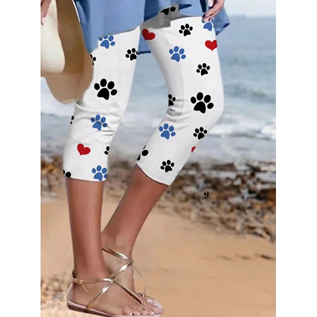  Women's Pants Trousers Capri shorts Black / White Blue White Casual / Sporty Athleisure Mid Waist Print Weekend Yoga Calf-Length Micro-elastic Graphic Comfort S M L XL XXL / Slim