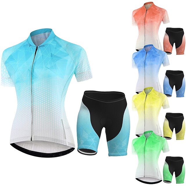  21Grams Women's Short Sleeve Cycling Jersey with Shorts Mountain Bike MTB Road Bike Cycling Green Blue Yellow Polka Dot Gradient Bike Spandex Polyester Clothing Suit 3D Pad Breathable Quick Dry