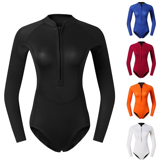  Women's 2mm Shorty Wetsuit One Piece Swimsuit Diving Suit CR Neoprene High Elasticity Thermal Warm UV Sun Protection UPF50+ Front Zip Long Sleeve - Solid Color Swimming Diving Surfing Scuba Spring