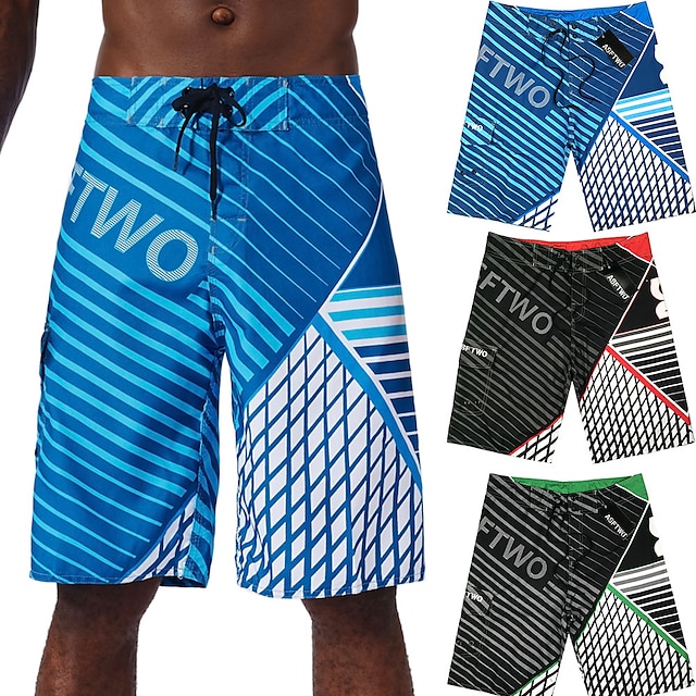  Men's Quick Dry Swim Trunks Swim Shorts with Pockets Drawstring Board Shorts Bathing Suit Stripes Gradient Swimming Surfing Beach Water Sports Summer