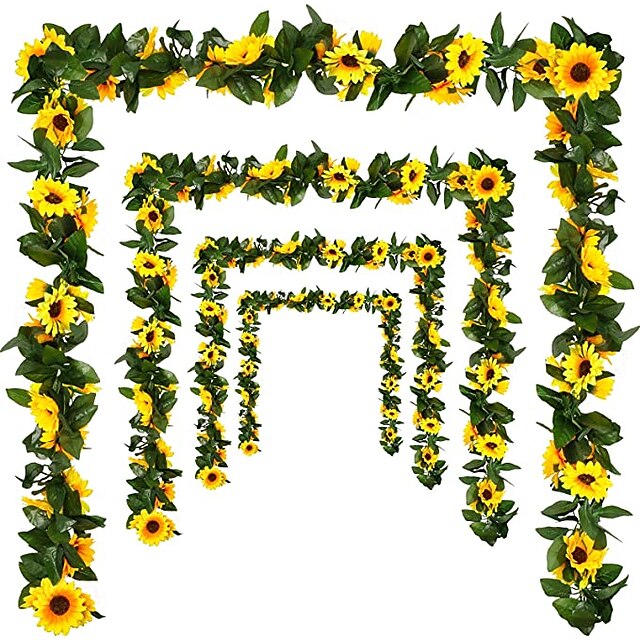  30led 2,4m künstliche Sonnenblumengirlande Seide Kunstblumen Efeublattpflanzen Wohnkultur Blume Wandkranz 240cm