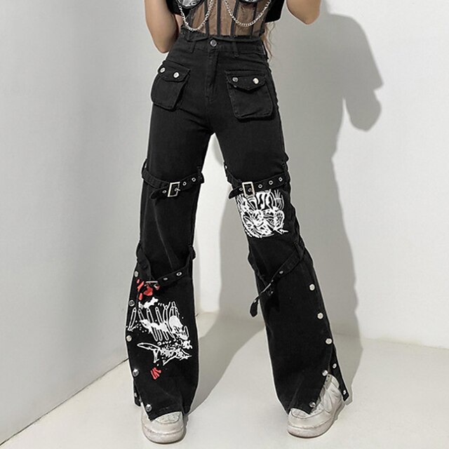  Women's Cargo Pants Normal 100% Cotton Graphic Black Fashion Mid Waist Full Length Casual Weekend Summer Spring &  Fall