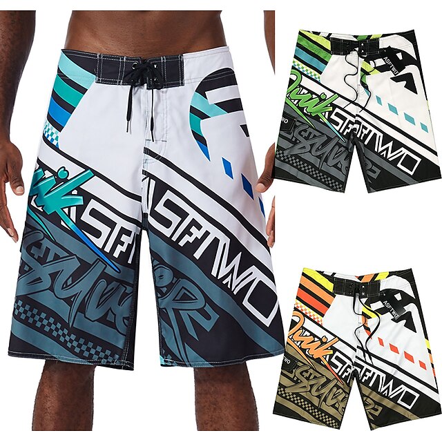 Men's Quick Dry Swim Trunks Swim Shorts with Pockets Drawstring Board Shorts Bathing Suit Printed Swimming Surfing Beach Water Sports Summer