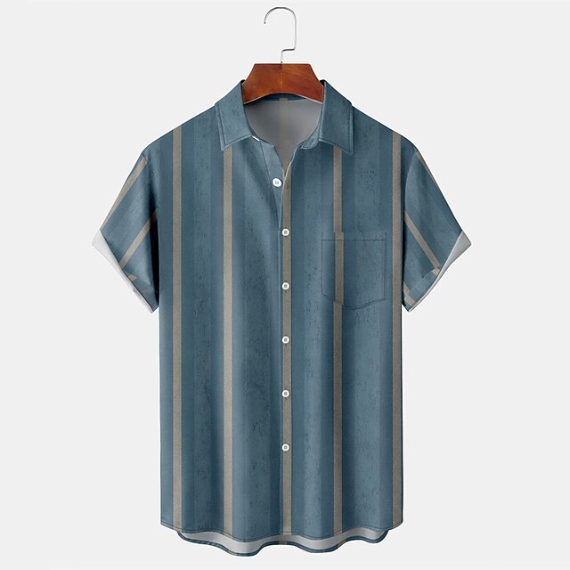  Men's Shirt Graphic Shirt Turndown Striped Dusty Blue Print Street Daily Button-Down Print Clothing Apparel Fashion Designer Casual Breathable / Short Sleeve / Short Sleeve