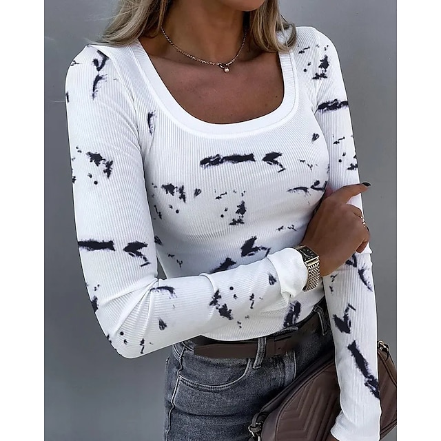  Per donna maglietta Bianco Stampa Colorato a macchie Giornaliero Manica lunga Stondata Essenziale Standard Pittura S