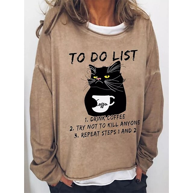  Women's Casual Loose Fit Sweatshirt with Cat Letter