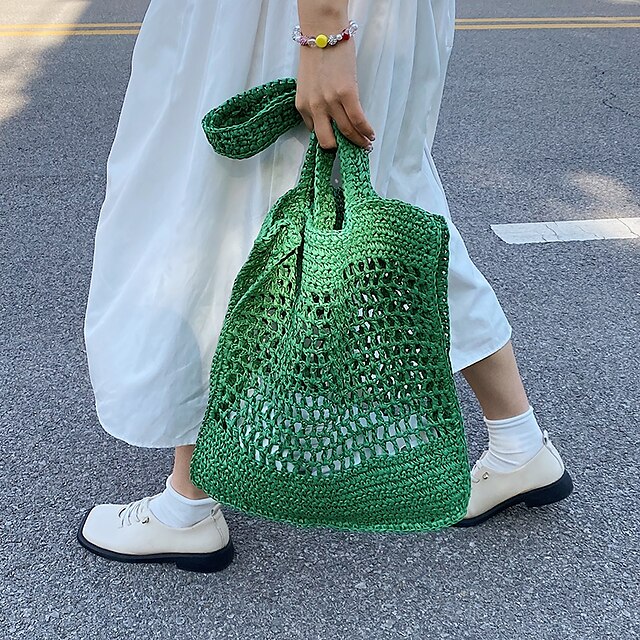  Damen Strohtasche Strandtasche Tasche mit oberem Griff Täglich Festtage Feste Farbe Grün Weiß Rose