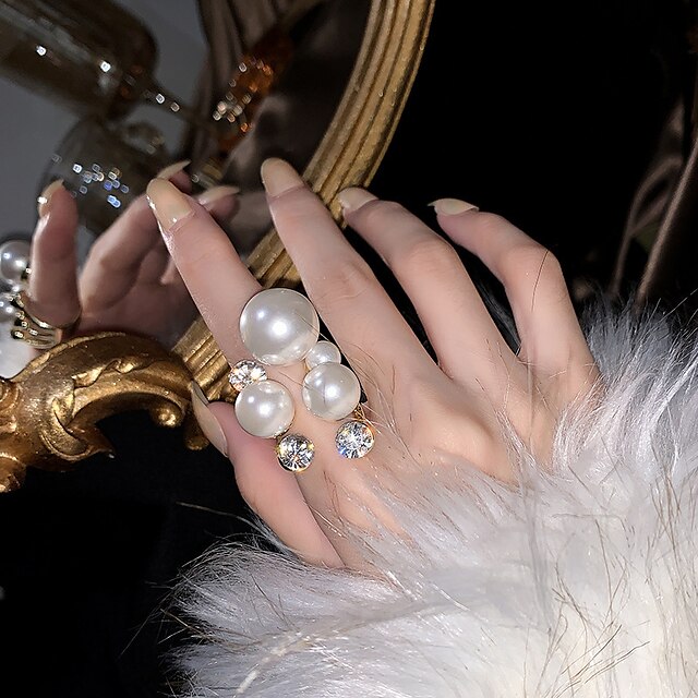  1 pc Anello regolabile For Perle Per donna Bianco Placcato in oro 18k