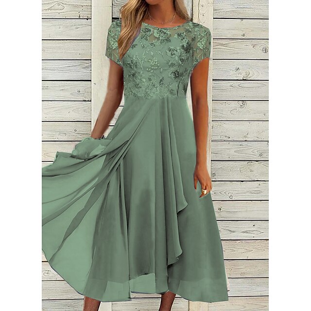  Women's Midi Dress A Line Dress Party Dress Green Light gray Short Sleeve Ruched Print Floral Pure Color Crew Neck Spring Summer Party Stylish Elegant Modern 2022 S M L XL XXL 3XL