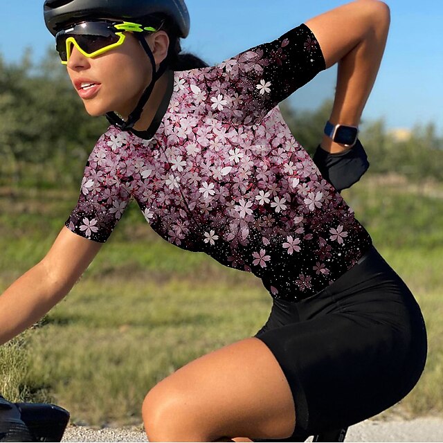  21Grams Women's Cycling Jersey Short Sleeve Bike Top with 3 Rear Pockets Mountain Bike MTB Road Bike Cycling Breathable Moisture Wicking Quick Dry Reflective Strips Yellow Pink Blue Floral Botanical