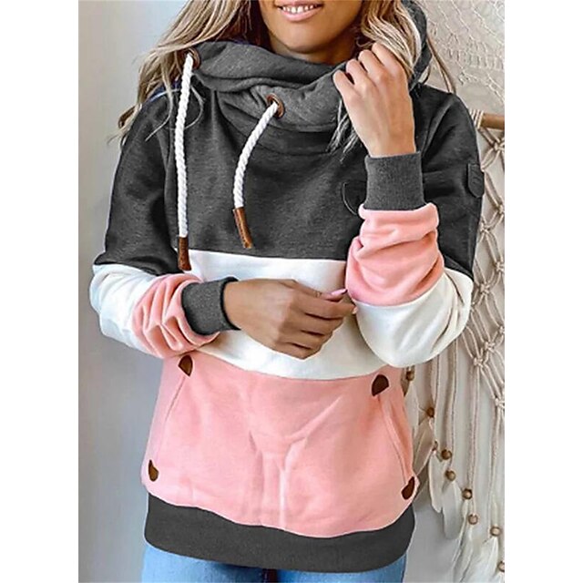  Cotton Women's Casual Pullover Hoodie in Patchwork
