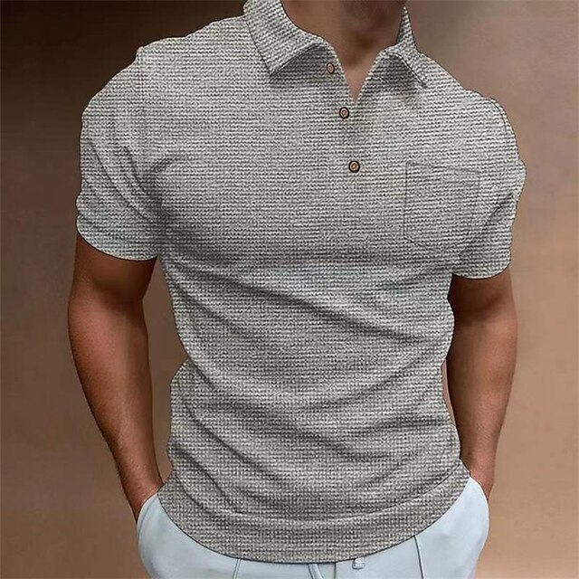  Men's Casual Solid Waffle Polo Shirt