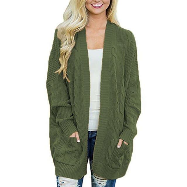  Women's Cardigan Sweater Jumper Chunky Knit Pocket Knitted Open Front Pure Color Daily Holiday Stylish Casual Fall Winter Green Black S M L / Long Sleeve