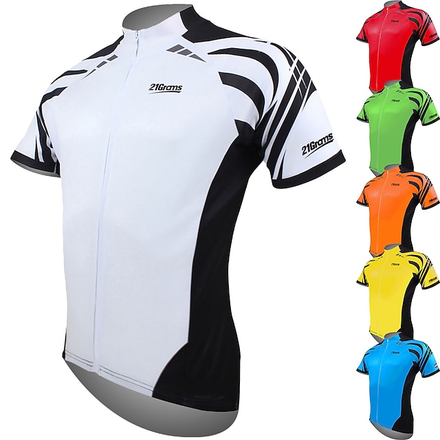  21Grams Men's Short Sleeve Cycling Jersey Bike Jersey Top with 3 Rear Pockets Breathable Ultraviolet Resistant Quick Dry Front Zipper Mountain Bike MTB Road Bike Cycling Green White Yellow Polyester