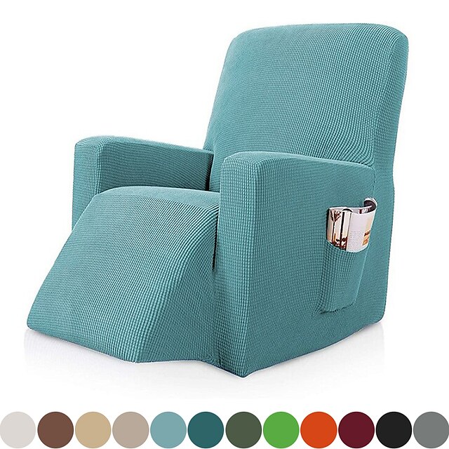  Recliner Chair Stretch Sofa Cover Slipcover Elastic Couch Protector With Pocket For Tv Remote Control Books Plain Solid Color Soft Durable