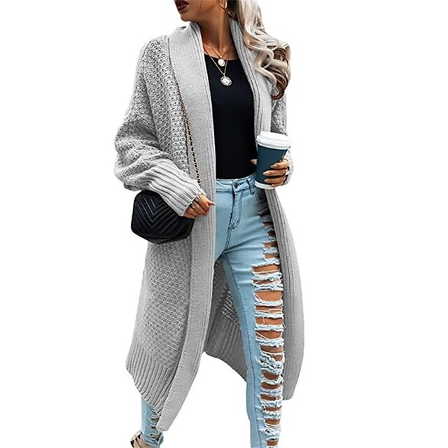  Damen Strickjacke Strickwaren Gedrehtes Stricken Strick Hemdkragen Einfarbig Outdoor Heim Stilvoll Casual Winter Herbst Rosa Armeegrün Grau S / Langarm / Festtage / Regular Fit / Ausgehen