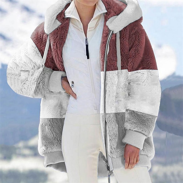  Women's Hooded Winter Teddy Coat with Patchwork