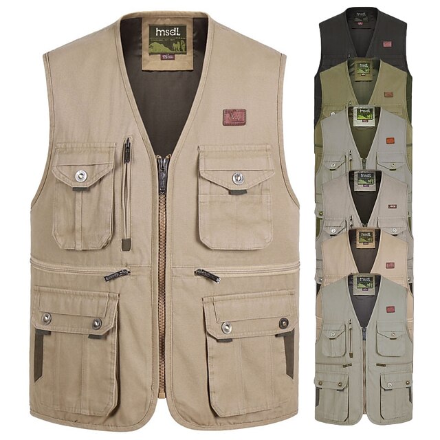  Men's Sleeveless Fishing Vest Hiking Vest Outerwear Jacket Top Outdoor Windproof Multi-Pockets Breathable Quick Dry Cotton White Army Green Khaki Hunting Fishing Climbing / Lightweight