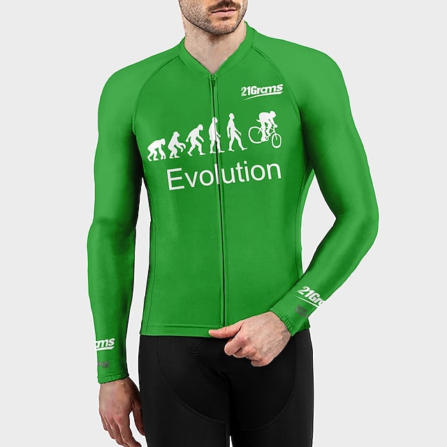  21Grams Men's Long Sleeve Cycling Jersey Bike Jersey Top with 3 Rear Pockets Quick Dry Back Pocket Mountain Bike MTB Road Bike Cycling Black Green Dark Gray Polyester Evolution Sports Clothing Apparel