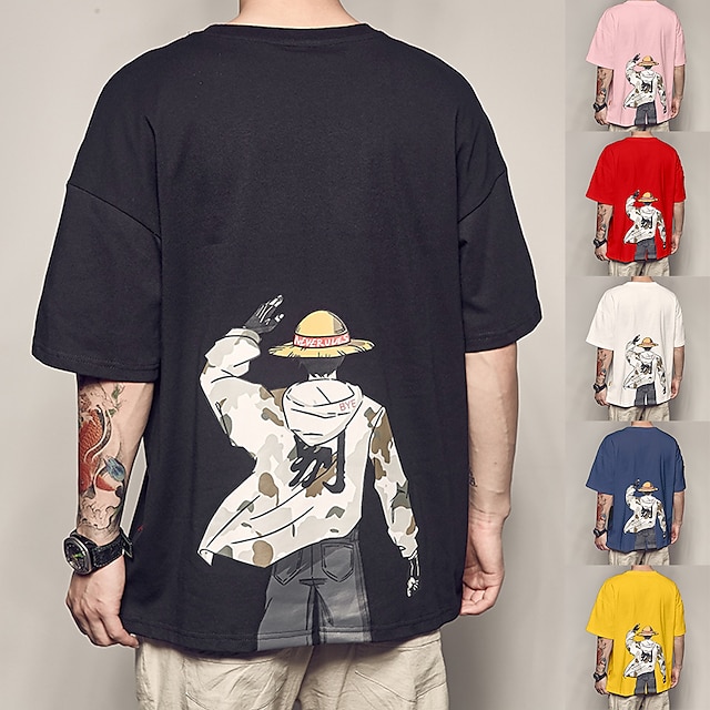  One Piece Monkey D. Luffy Traje Cosplay Japonesa/Curta Anime Estampas Abstratas Estampado Harajuku Arte Gráfica Camiseta Para Homens Mulheres Adulto
