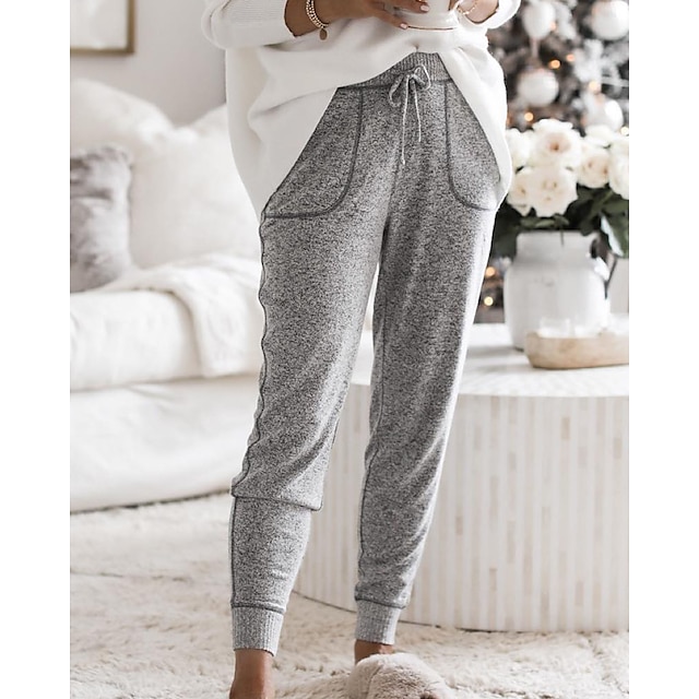  Women's Sweatpants Joggers Gray Casual / Sporty Athleisure Mid Waist Side Pockets Leisure Sports Weekend Ankle-Length Micro-elastic Plain Comfort S M L XL XXL