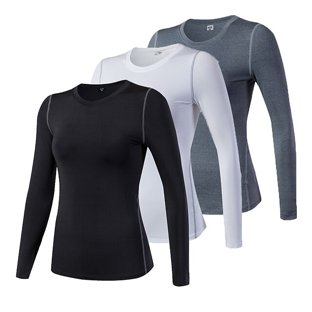  Women's Solid Activewear Compression Shirts 3 Pack