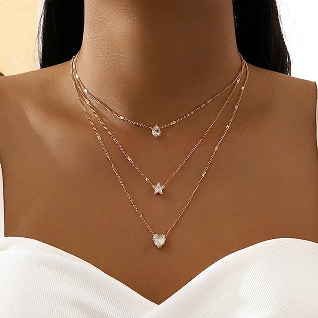  Classic Zirconia Alloy Heart Star Necklace for Women