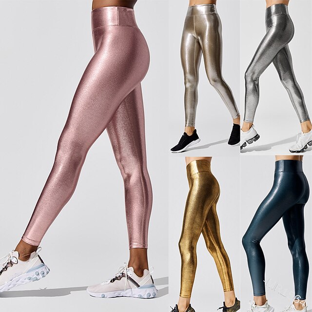  Women's Yoga Pants Tummy Control Butt Lift Quick Dry Yoga Fitness Gym Workout High Waist Tights Leggings Green Gold Rosy Pink Winter Sports Activewear Skinny High Elasticity