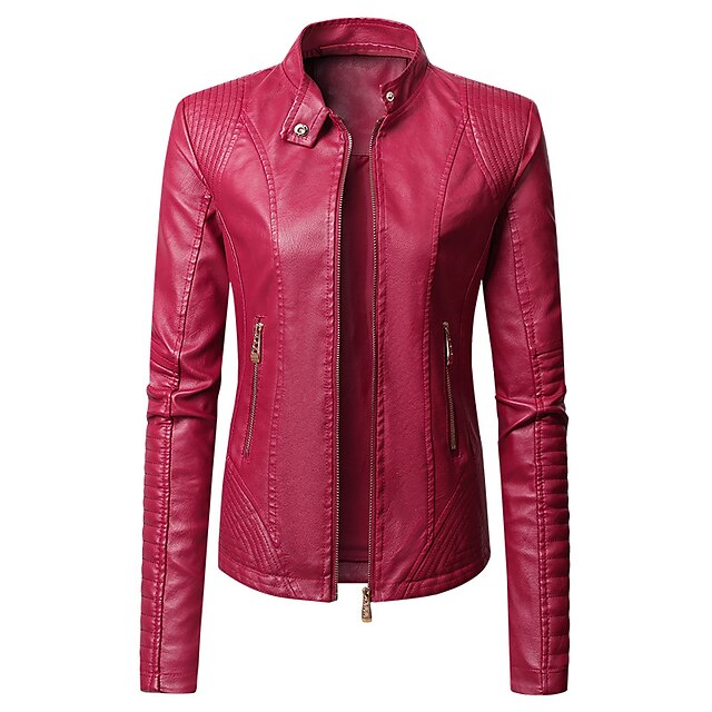  Women's Casual Faux Leather Jacket for Outdoor Use
