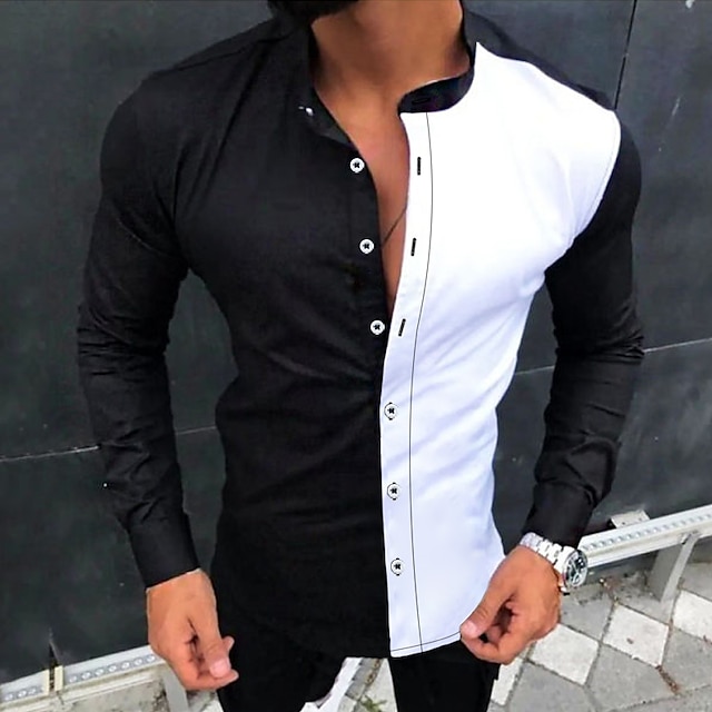  Men's Color Block Long Sleeve Summer Shirt
