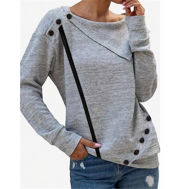  Women's Sweatshirt Hoodies Pullover Solid Color Daily Black Red Blue Casual Round Neck Long Sleeve Micro-elastic Spring &  Fall Fall & Winter