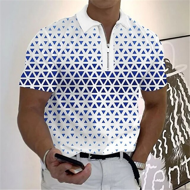  Men's Casual Polo Golf Shirt in Geometric 3D Print