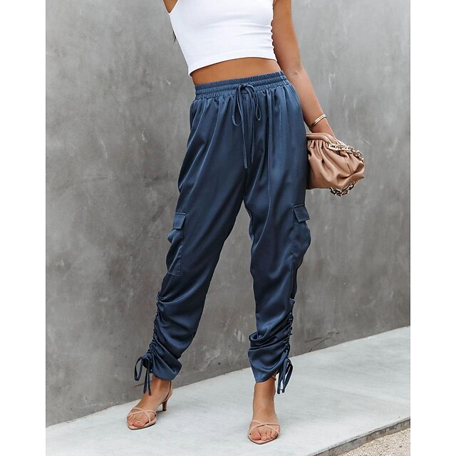  Women's Cargo Pants Joggers Pants Trousers claret Black Dark Blue Fashion Side Pockets Street Casual Full Length Micro-elastic Plain Comfort S M L XL